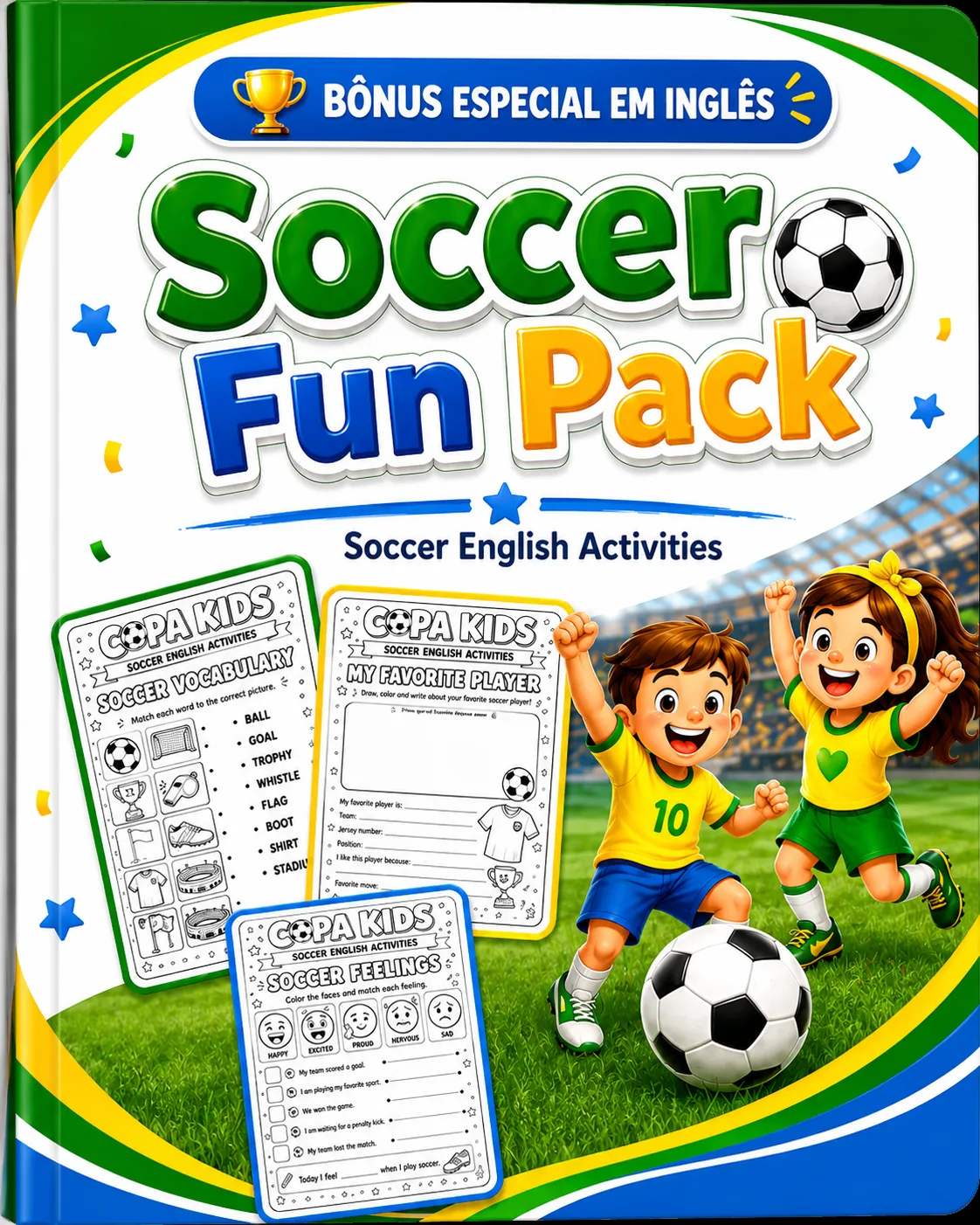 Soccer Fun Pack — atividades em inglês com vocabulário, colorir e brincadeiras da Copa